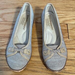 Grasshoppers Silver Woven Ballet Flats with Tan Trim
